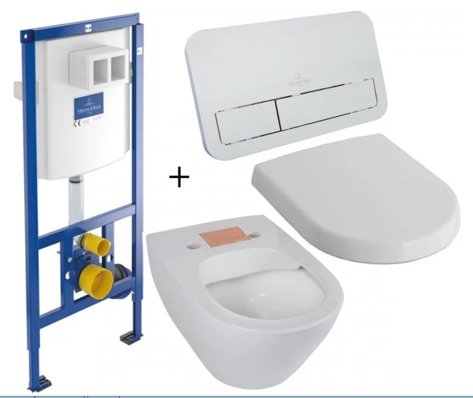 Комплект инсталляции Villeroy&Boch + унитаз Subway 2.0 5614R001 + сиденье + клавиша (922461+922490+5614R+9M68S) фото