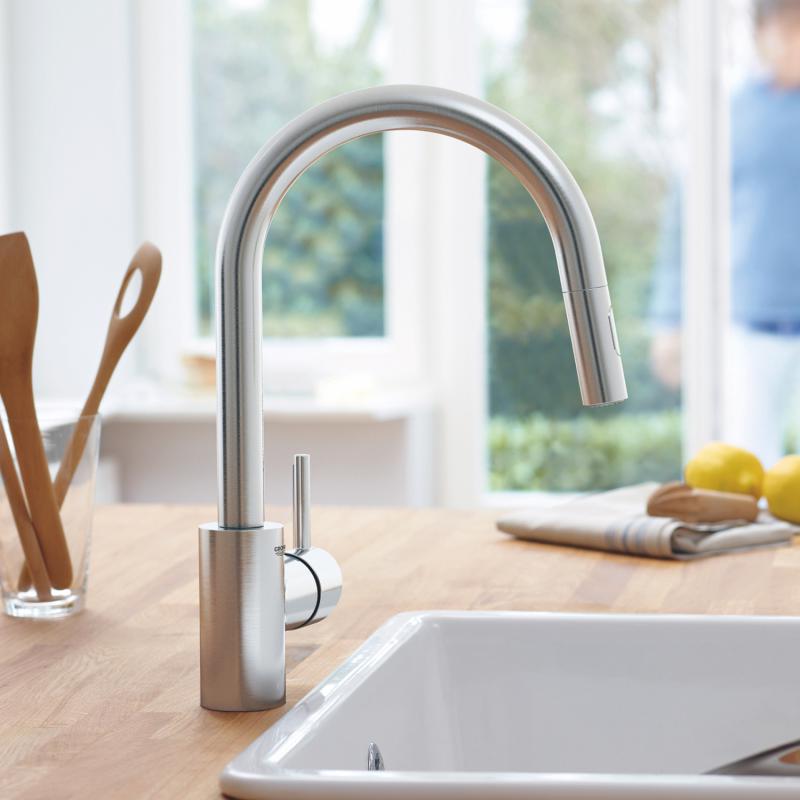 Смеситель кухонный Grohe Concetto с выдвижным изливом, сатин (31483DC2) фото