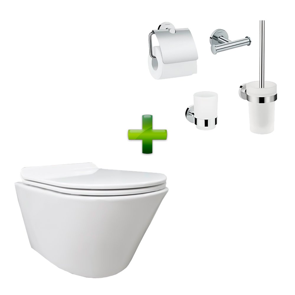 Унитаз подвесной Volle Nemo Rimless + Набор аксессуаров для ванной Hansgrohe Logis фото