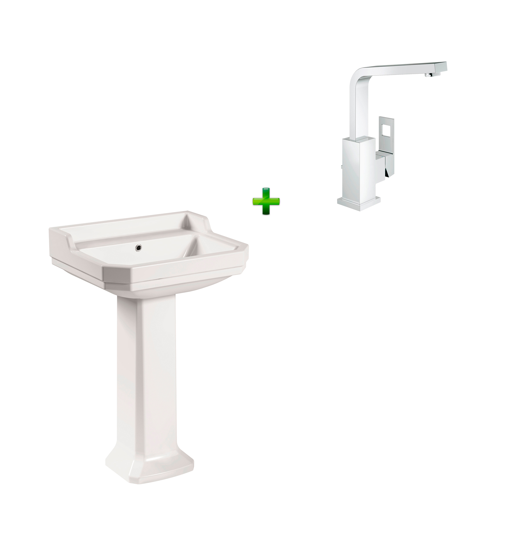 Умывальник Volle Don Grandes с пьедисталом 580х465х900 + смеситель Grohe Eurocube фото