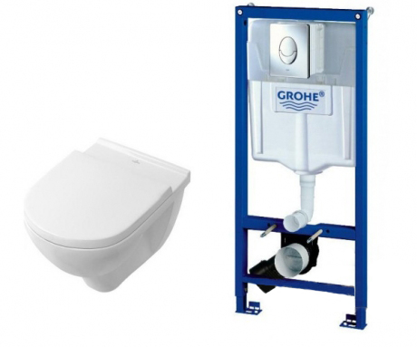 Комплект инсталляция для унитаза Grohe + унитаз Villeroy&Boch O.Novo DirectFlush + сидение Soft Close (5660HR01+38721001) фото