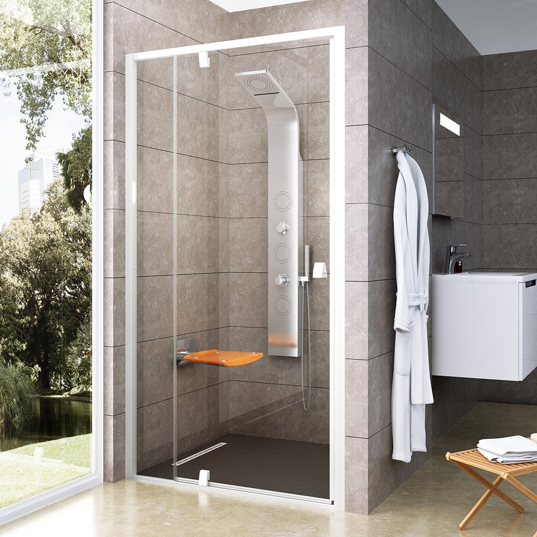 Душевые двери Ravak Pivot 100  PDOP2-100 белые+transparent фото