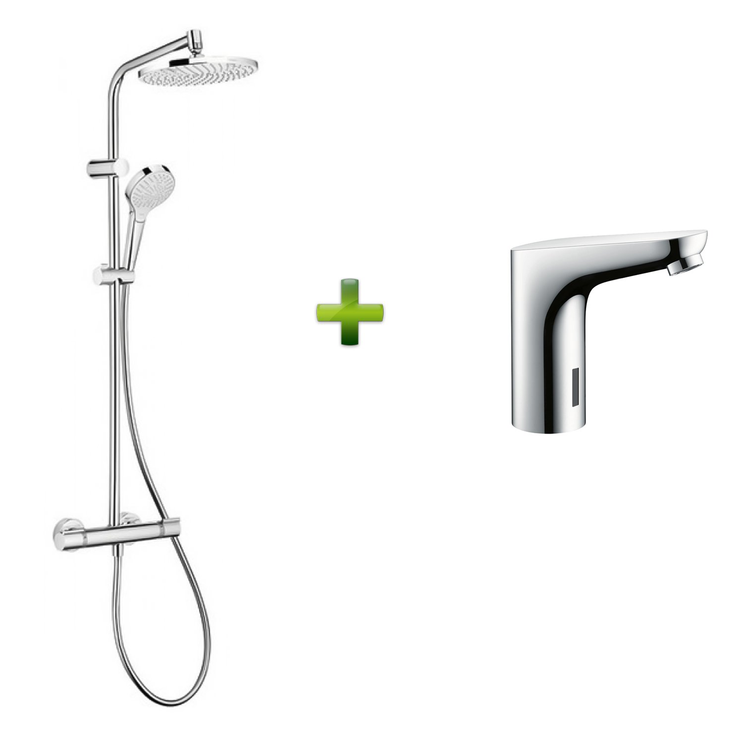 Душевая система Hansgrohe My Select Showerpipe + Смеситель для умывальника Hansgrohe Focus сенсорный фото