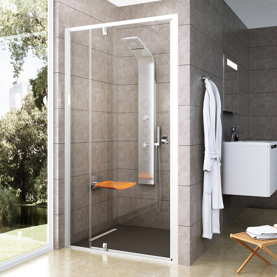 Душевые двери Ravak Pivot 110 см PDOP2-110 белые+transparent фото