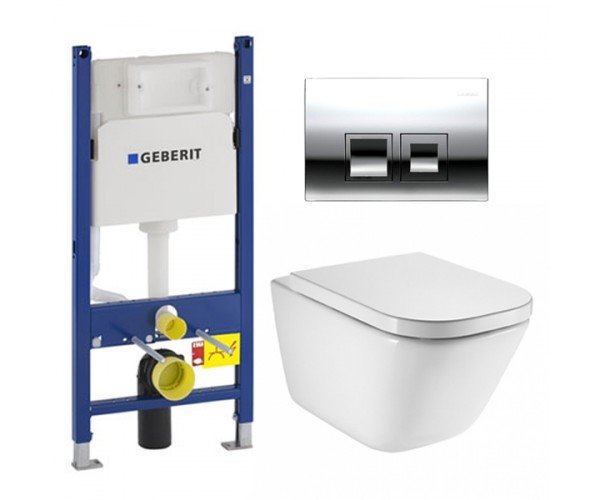Комплект инсталляция для унитаза Geberit Duofix + унитаз Roca Gap Clean Rim + клавиша Delta 50 хром (A34H47C000+458.126+115.135.21) фото