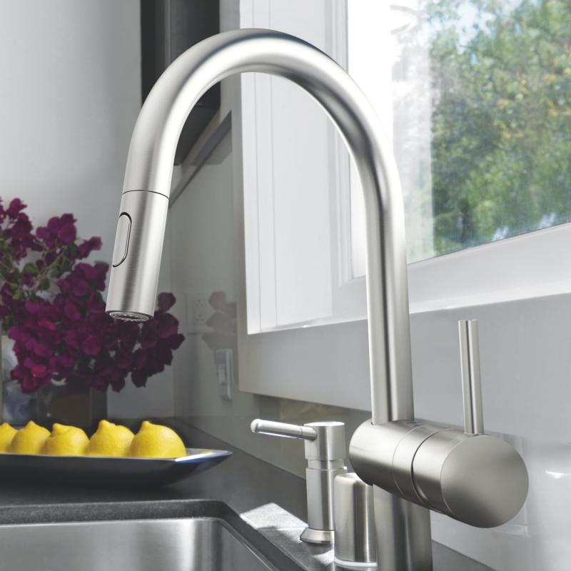 Смеситель кухонный Grohe Minta с выдвижным изливом, сатин (32321DC2) фото
