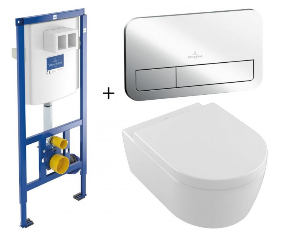 Комплект инсталляции Villeroy&Boch + унитаз Avento 5656HR01 + сиденье + клавиша (92246100+92249061+5656HR0) фото