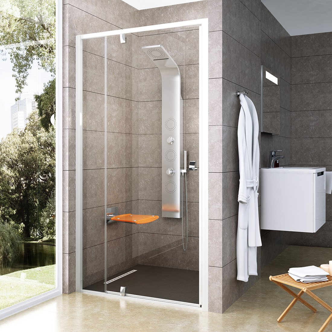 Душевые двери Ravak Pivot 120 см PDOP2-120 белые+transparent фото