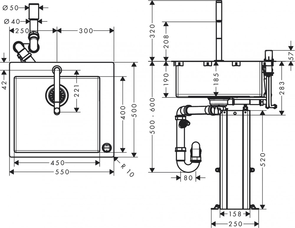 Кухонный комплект мойка со смесителем Hansgrohe C71-F450-06 (43201800)