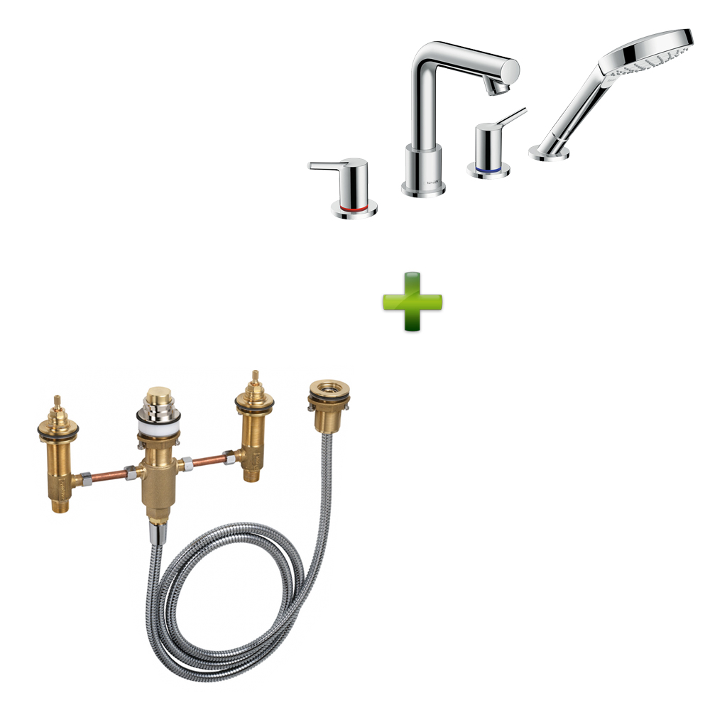 Смеситель для ванны Hansgrohe Talis S хром + Скрытая часть смесителя для ванны Hansgrohe ВЧ на 4 отверстия на борт фото