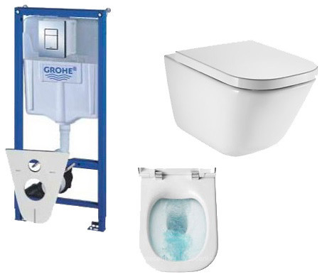 Комплект инсталляция для унитаза Grohe Rapid SL 38772001 + унитаз Roca Gap Rimless + сидение Soft Close (A34H47C000+38772001) фото