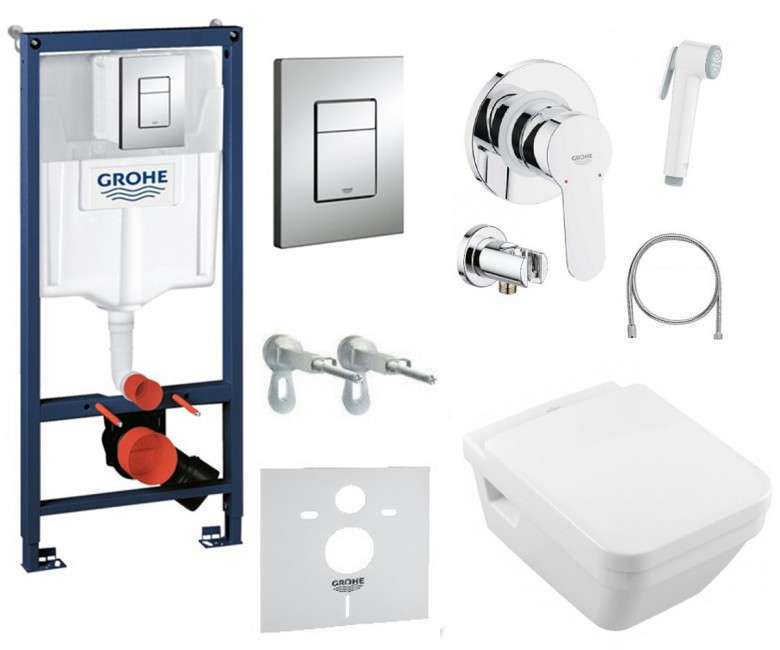 Набор инсталляция для унитаза Grohe 3877201 + 37131000+ подвесной унитаз Villeroy&Boch Architectura+гигиенический набор Grohe (38775H11) фото