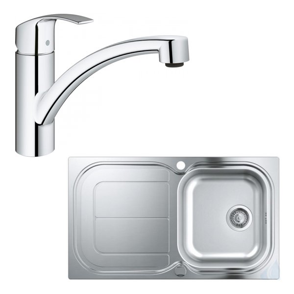 Кухонная мойка из нержавеющей стали со смесителем Grohe Eurosmart матовая (31565SD0) фото