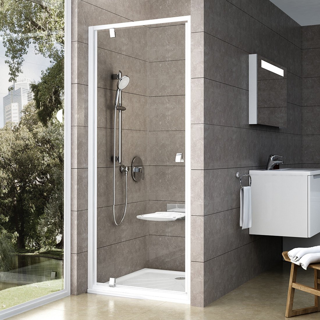 Душевые двери Ravak Pivot 80 см PDOP1-80 белые+transparent фото