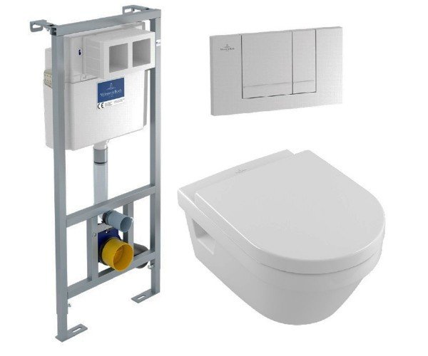 Комплект инсталляция для унитаза Villeroy&Boch ViConnect Pro + унитаз Architectura DirectFlush + клавиша ViConnect хром + сидение Soft Close (5684HR01+92214200+92214361 фото