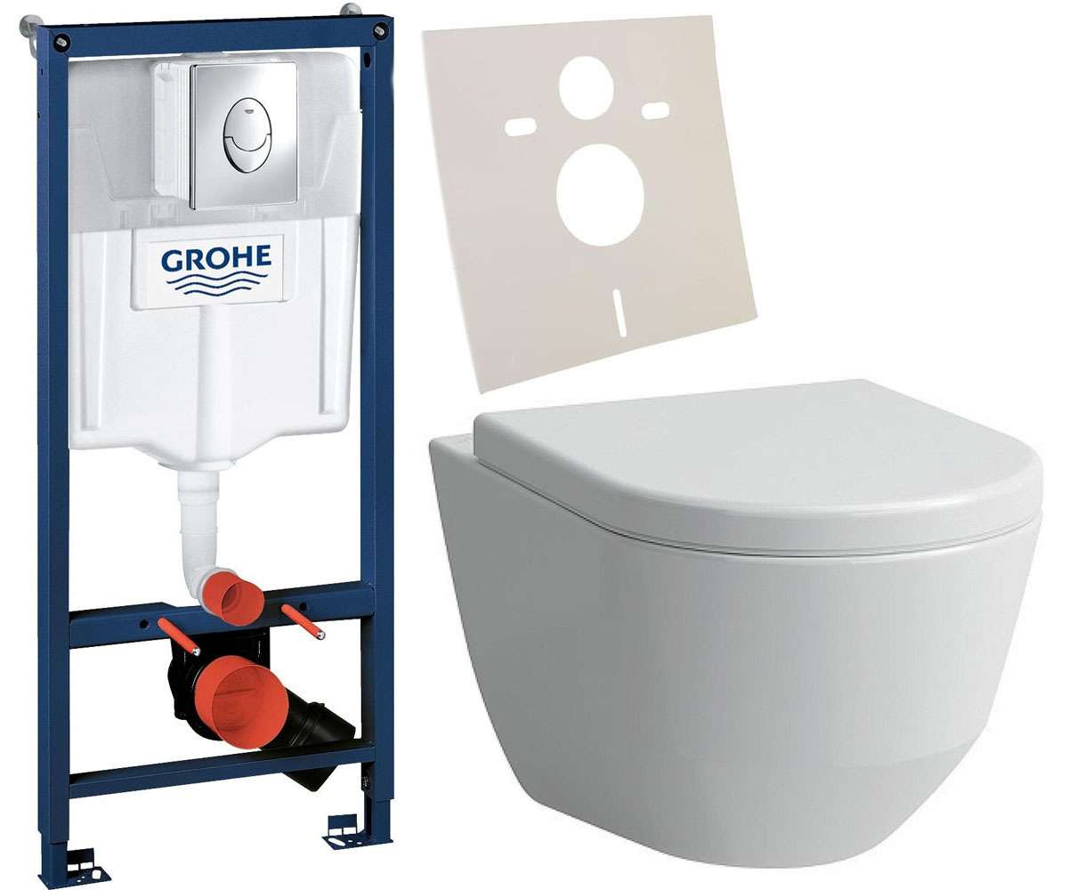 Инсталляционная система Grohe 38721001 + подвесной унитаз без ободка с крышкой Soft Close (3872H966) фото