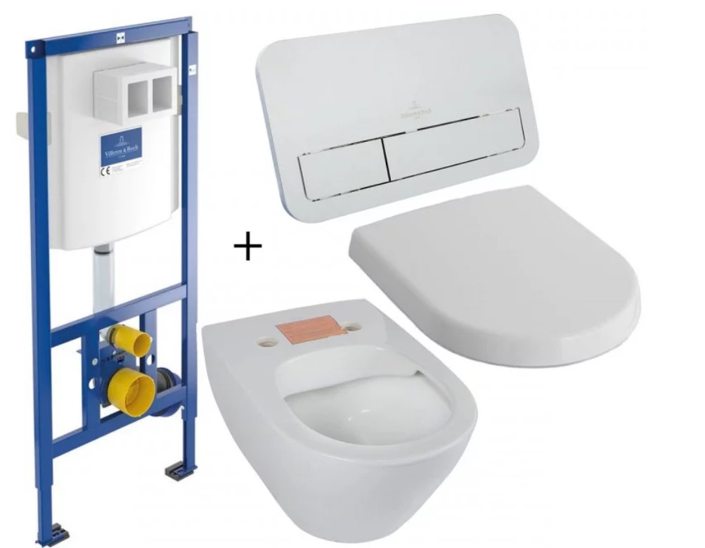 Комплект инсталляции Geberit + унитаз Villeroy&Boch Subway 2.0 + сиденье + клавиша Delta-21 (458.121.211.N+5614R+9M78) фото