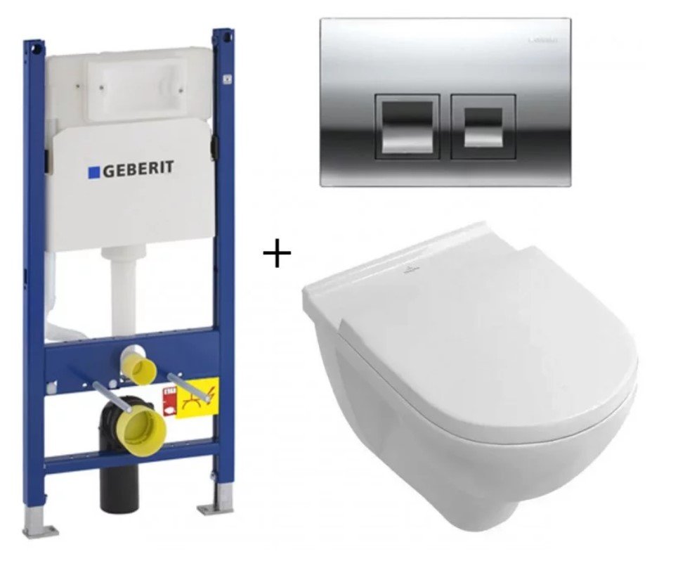 Комплект инсталляции Geberit 4в1 + унитаз Villeroy&Boch O.novo + сиденье Soft Close + клавиша смыва Delta-51 (458.178.21.1N+5688HR01) фото