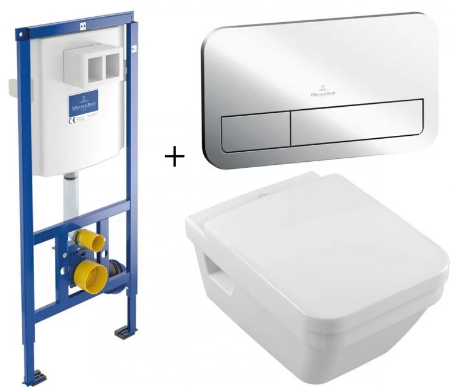 Инсталляция для унитаза Villeroy&Boch ViConnect + клавиша смыва E200 хром (92246100+92249061) фото