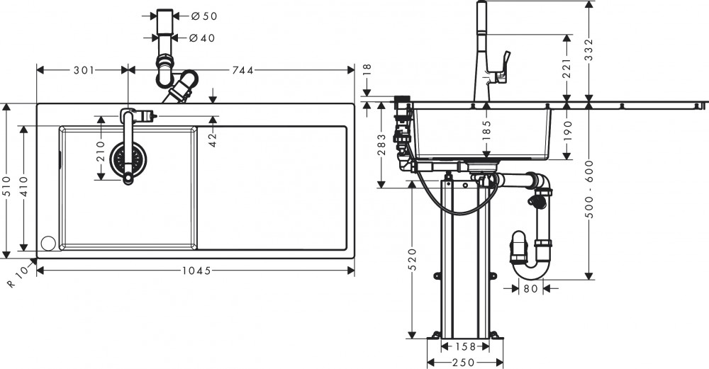 Кухонный комплект мойка со смесителем Hansgrohe C71-F450-11 (43229000)