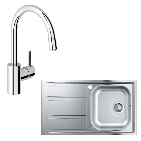 Кухонная мойка из нержавеющей стали со смесителем Grohe Concetto матовая (31570SD0) фото