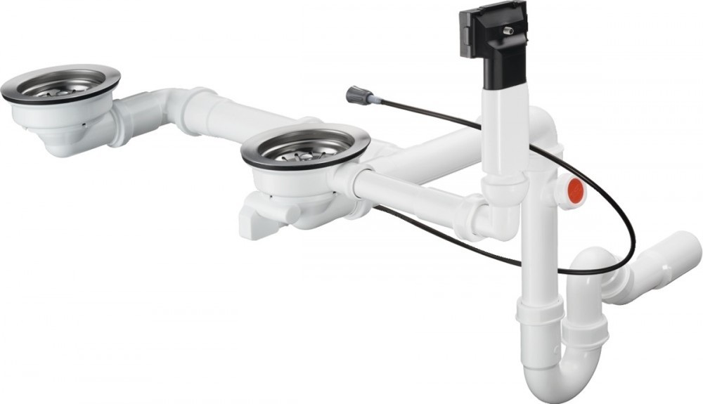 Сифон для кухонной мойки Hansgrohe D17-12 с автоматическим комплектом слив-перелив (43948000) фото