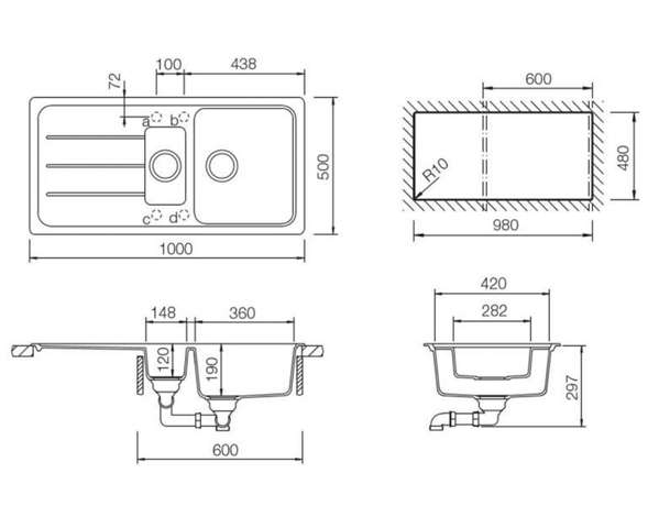 Размеры кухонной мойки Teka SIMPLA 60 B L-TG Размеры кухонной мойки Teka SIMPLA 60 B L-TG